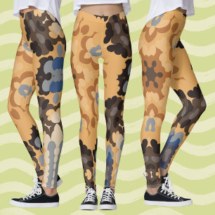 Leggings Retro Mandala Flower Blue Orange et Brown