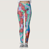Leggings Retro Mandala Flower Blue Rouge et Turquoise (Devant)
