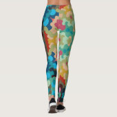 Leggings Retro Mandala Flower Blue Vert et rose (Dos)