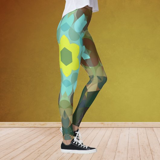 Leggings Retro Mandala Flower Yellow Blue et Brown