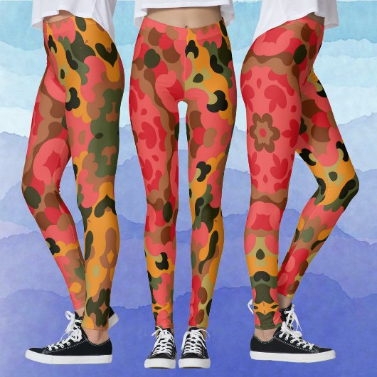 Leggings Rétro Mandala rouge orange et vert