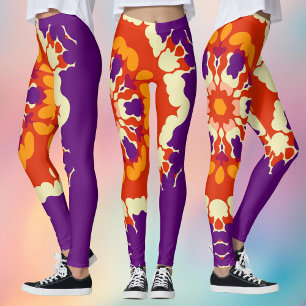 Leggings Rétro Mandala violet rouge et orange
