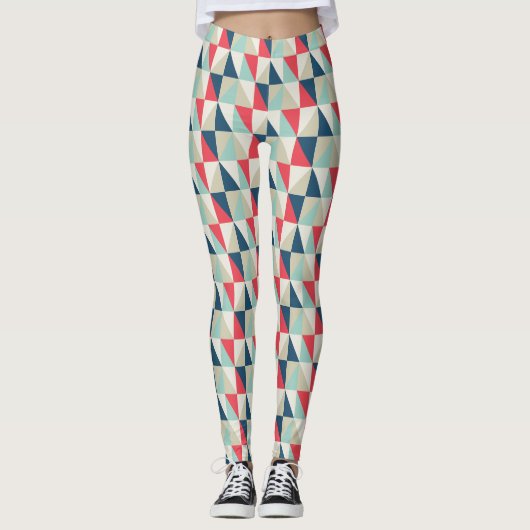 Leggings Rétro motif rouge et bleu géométrique de triangles (Devant)