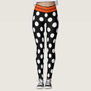 Leggings Rétro pois noir et blanc avec la rayure orange