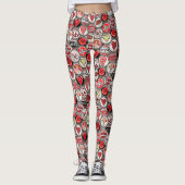 Leggings Retro Red Floral Heart Valentine's Day Bottle Casq (Devant)