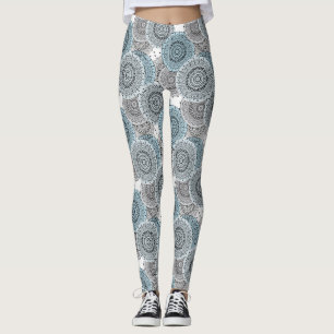 Leggings Rétro, rétro motif, bleu et gris, élégant