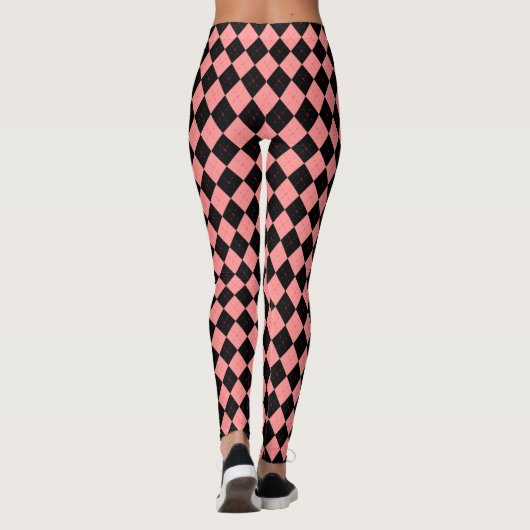 Leggings Rétro Rockabilly Rose Noir Argyle (Dos)