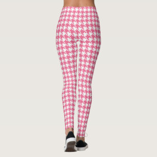 Leggings Rétro Rose à Motif Pied-de-Poule