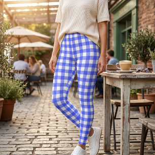 Leggings Rétro Sport Chic Carreaux Bleus