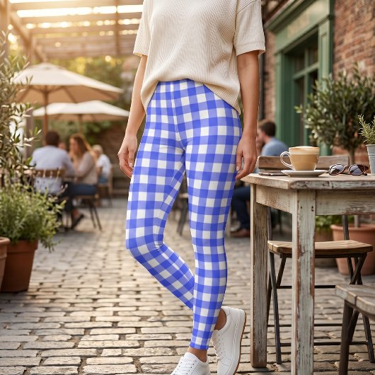 Leggings Rétro Sport Chic Carreaux Bleus