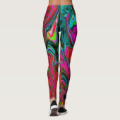Leggings Retro Super Magenta, Rouge et Bleu Art Abstrait (Dos)