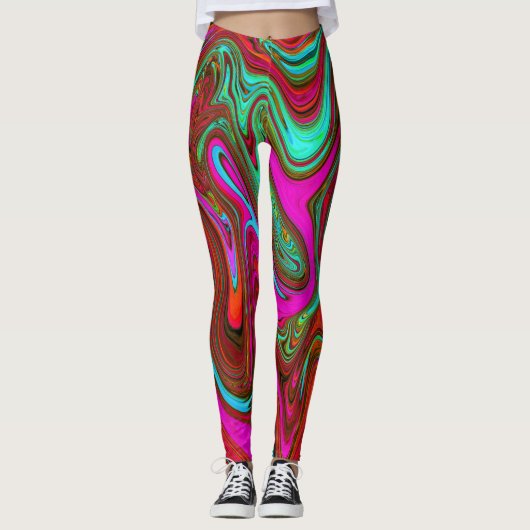 Leggings Retro Super Magenta, Rouge et Bleu Art Abstrait (Devant)