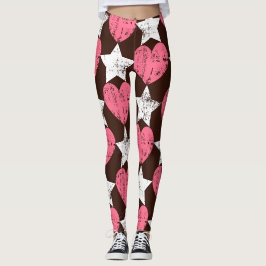 Leggings Retro Threadbare Hearts Stars Texture (Devant)