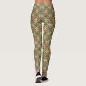 Leggings Retro Vert et Orange Abstrait motif floral (Dos)