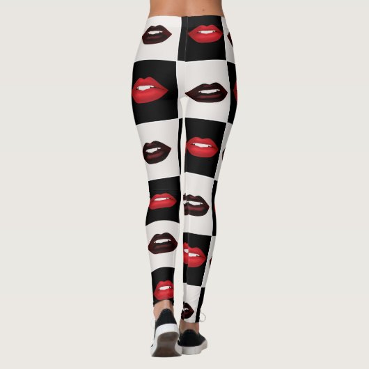 Leggings Retro Vibes Checkerboard Hot Red Lips Motif (Dos)