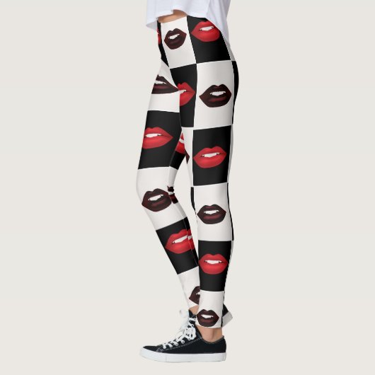 Leggings Retro Vibes Checkerboard Hot Red Lips Motif (Gauche)