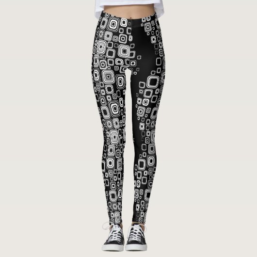 Leggings Rétros carrés noirs et blancs (Devant)