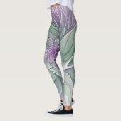 Leggings Rêve de fleurs, Abstrait violet vert Fractal Art (Gauche)