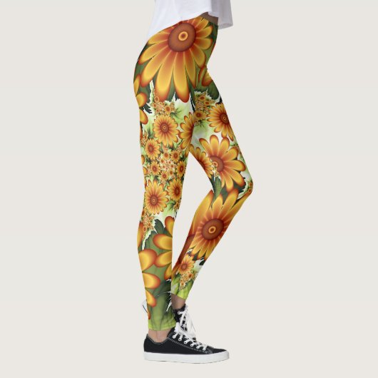 Leggings Rêve Floral, Art Fractal Moderne Abstrait Fleur (Droite)