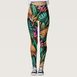 Leggings Rêves de jungle de capybara, motif de surface sans