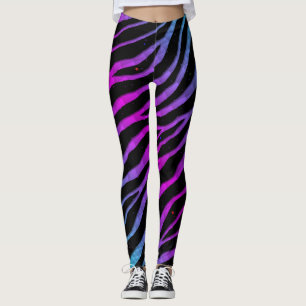 Leggings Ripped SpaceTime Stripes - cyan/rose