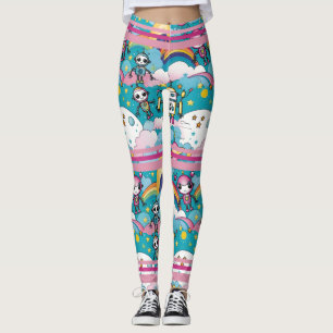 Leggings Robots rétro roses et bleus avec bandes de course