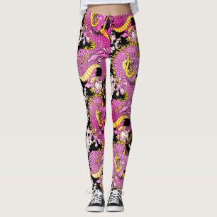 Leggings Rocher de tatouage de dragon rose vif