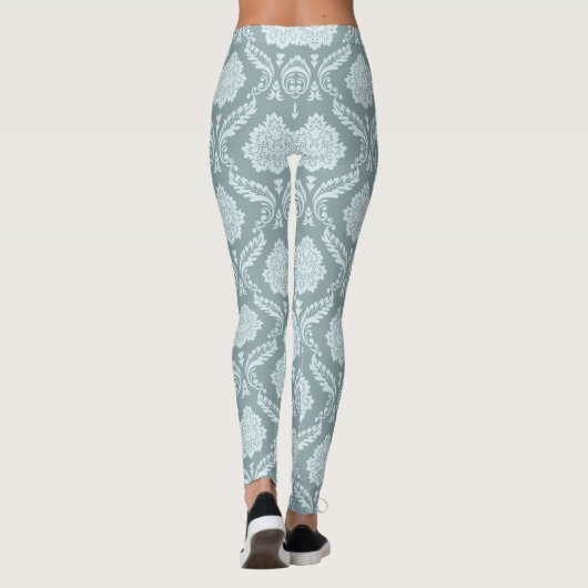 Leggings Rococo Damask Pattern Duck Egg Blue+Teal (Dos)