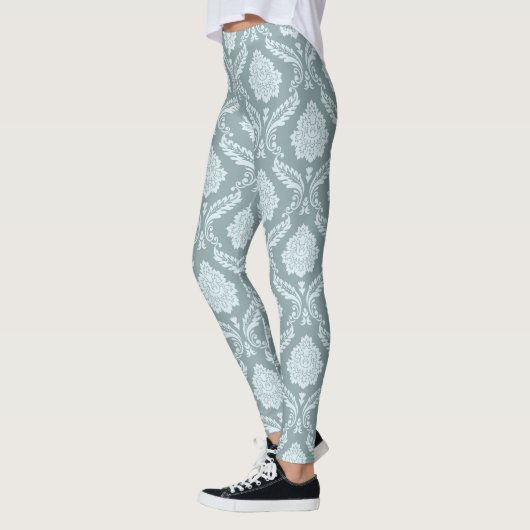 Leggings Rococo Damask Pattern Duck Egg Blue+Teal (Gauche)
