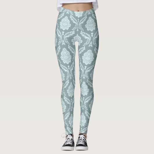 Leggings Rococo Damask Pattern Duck Egg Blue+Teal (Devant)