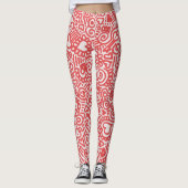 Leggings rode en witte doodle Pattern (Voorkant)