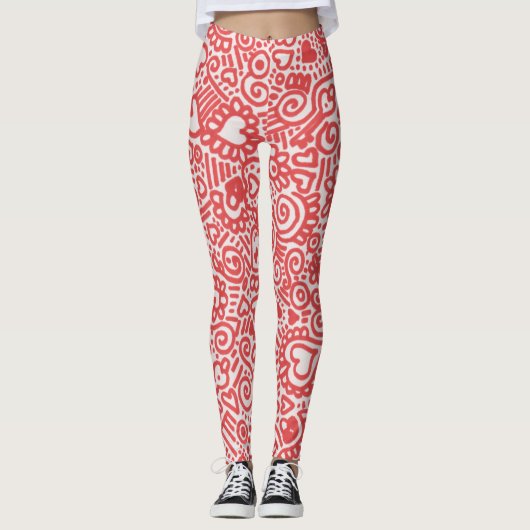 Leggings rode en witte doodle Pattern (Voorkant)