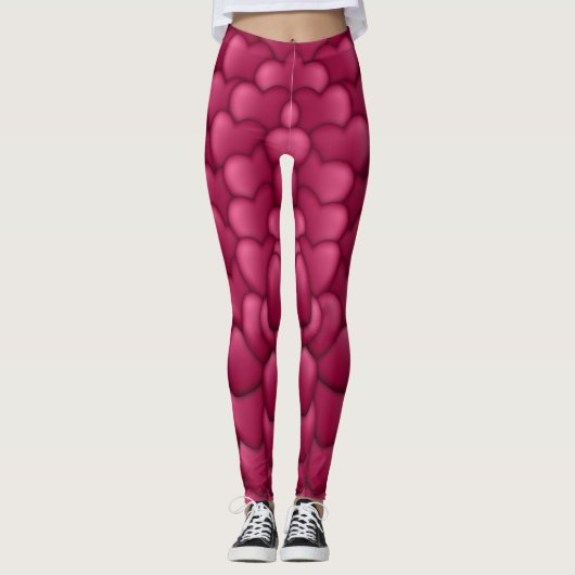 Leggings Romantic 3D Red Hearts Pattern-32322 (Devant)