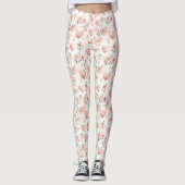 Leggings Romantic Blush Pink Hearts Roses Floral Love  (Devant)