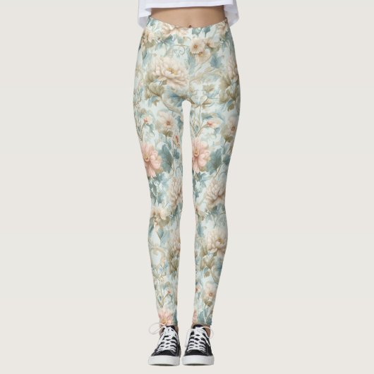 Leggings Romantic Regency Pastel Floral Print (Devant)