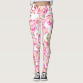 Leggings Romantic white pink yellow summer rose floral (Devant)