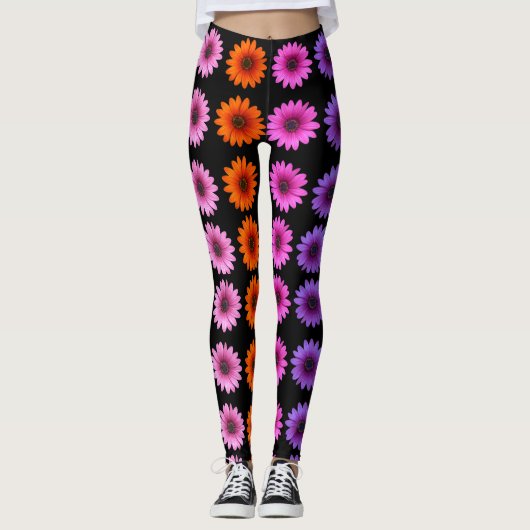 Leggings Romantique Floral Saint Valentin Noir (Devant)