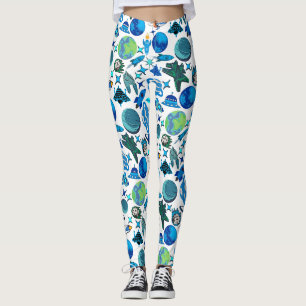 Leggings Roquettes rétro dans l'espace. BG blanc