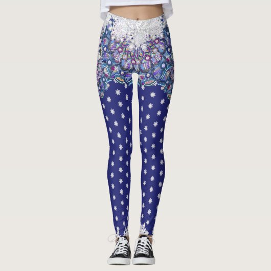 Leggings Rosace bleue et flocon de neige (Devant)