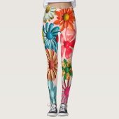 Leggings Rose 60s Retro MOD coloré Hippie Daisy Fleurs