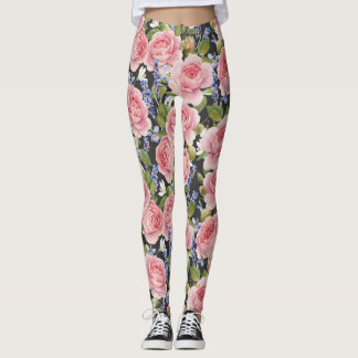 Leggings Rose anglais rose : Aquarelle noire