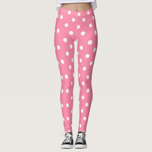 Leggings Rose avec Pois blancs (Devant)