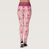 Leggings Rose Blanc Blush rose Magenta Fleurs florales Fill (Dos)