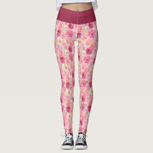 Leggings Rose Blanc Rosé Rose Magenta Floral Fleurs Féminin