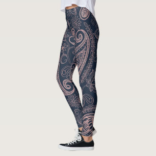 Leggings Rose bleu classique Parties scintillant or Paisley