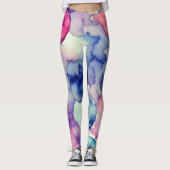 Leggings Rose bleu violet Aquarelle peinture Fusion (Devant)