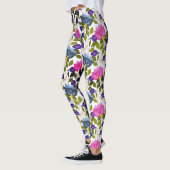 Leggings Rose Bleu Violet Fleurs Vert Et Blanche Fleur (Gauche)