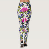 Leggings Rose Bleu Violet Fleurs Vert Et Blanche Fleur (Dos)