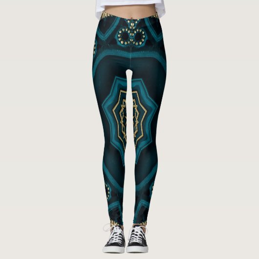 Leggings Rose Boho Gold Vert Mandala (Devant)