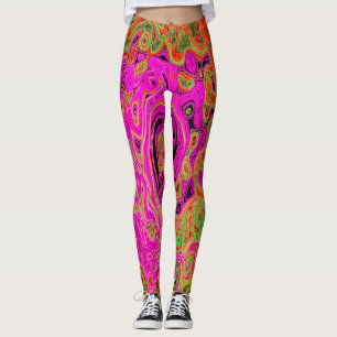 Leggings Rose Chaud Groovy Abstrait Rétro Tourbillon Liquid